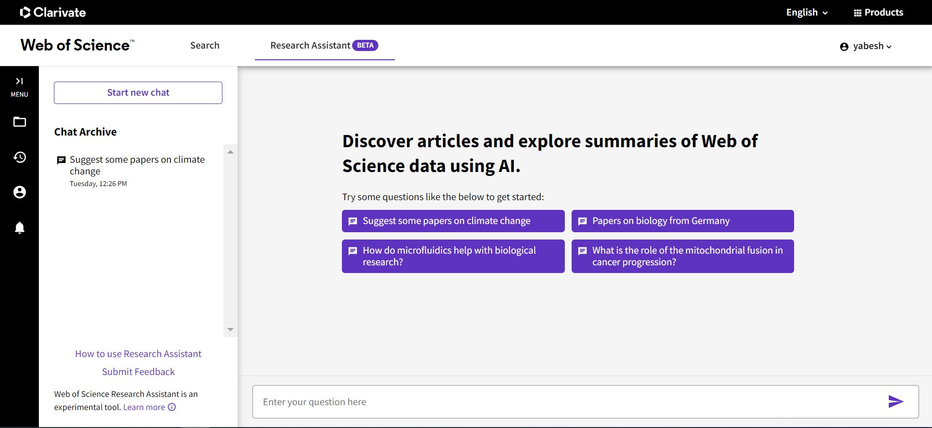 wos research assistant دستیار هوشمند وب آو ساینس