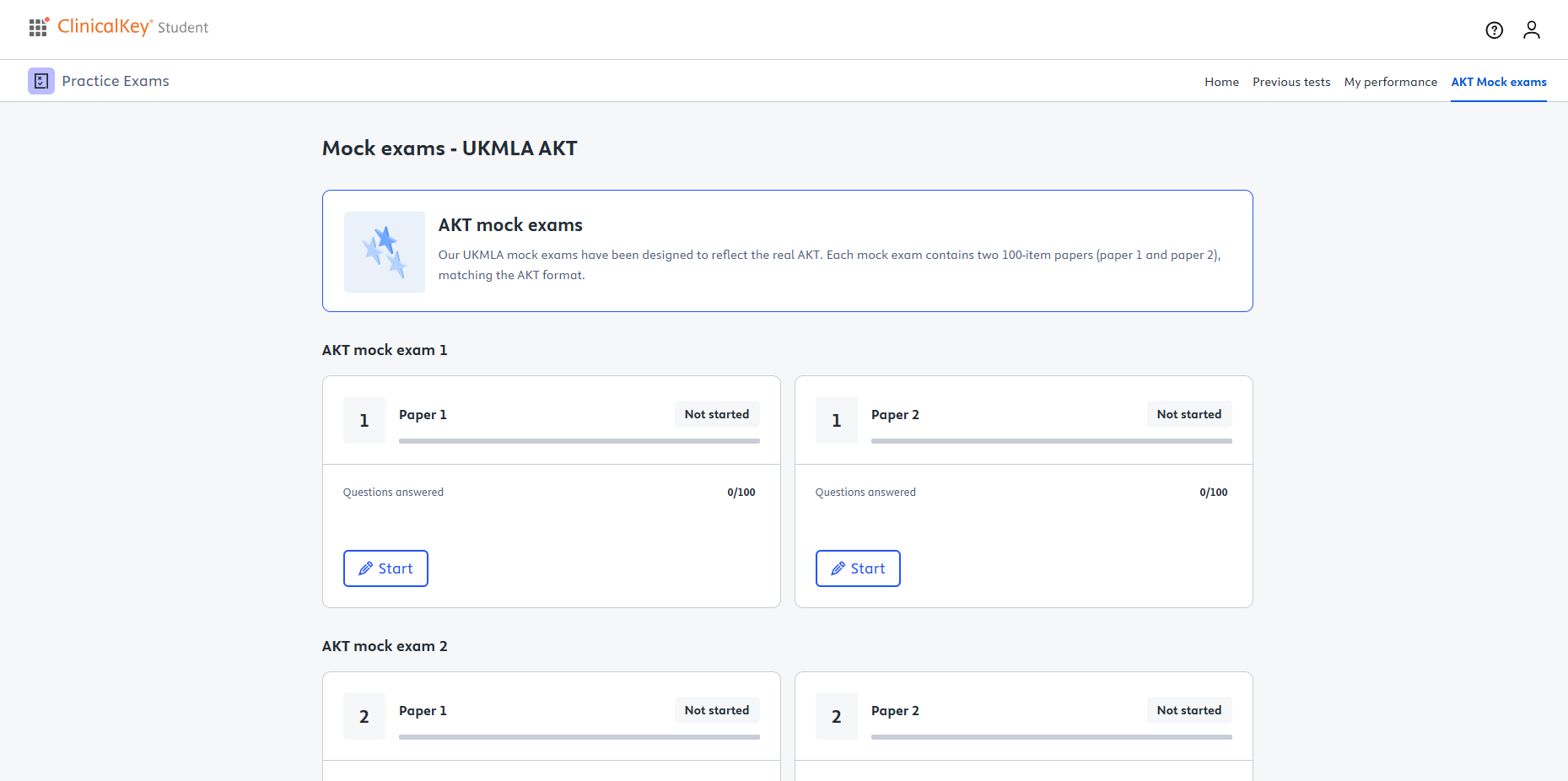 Clinicalkey-Student Mock exams